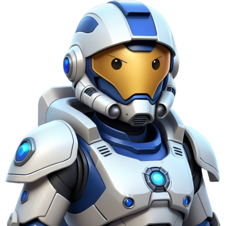 Clash of Clans aesthetic: Cinematic heroic Terran Marine Hero close up Emoji, rendered in a 3D vector-style similar to standard emojis with minimal shading and bold, simplified shapes. A compact, heroic isometric figure clad in futuristic power armor with signature energy accents, softly glowing with a cosmic battle charm. Simplified yet unmistakably iconic, highly detailed and consistent, glowing with a soft radiant shine and high gloss. Stylized with a touch of interstellar valor and a soft glowing outline, capturing the essence of an elite space warrior with a friendly, playful manner! emoji