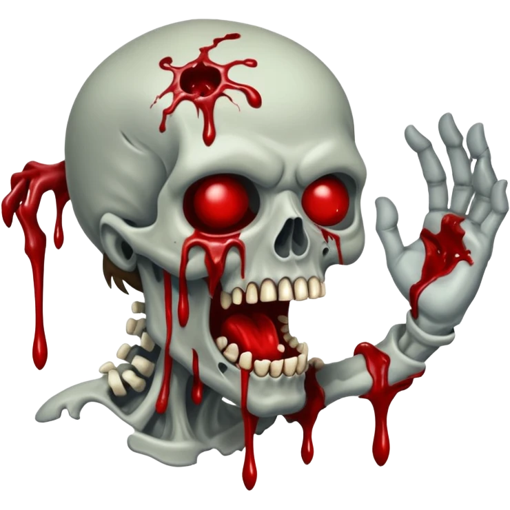 Alaskan Zombies 🧟‍♂️ reaching out, attacking and biting. Covered in blood and rotting flesh, in the style of your bleeding skull art. emoji