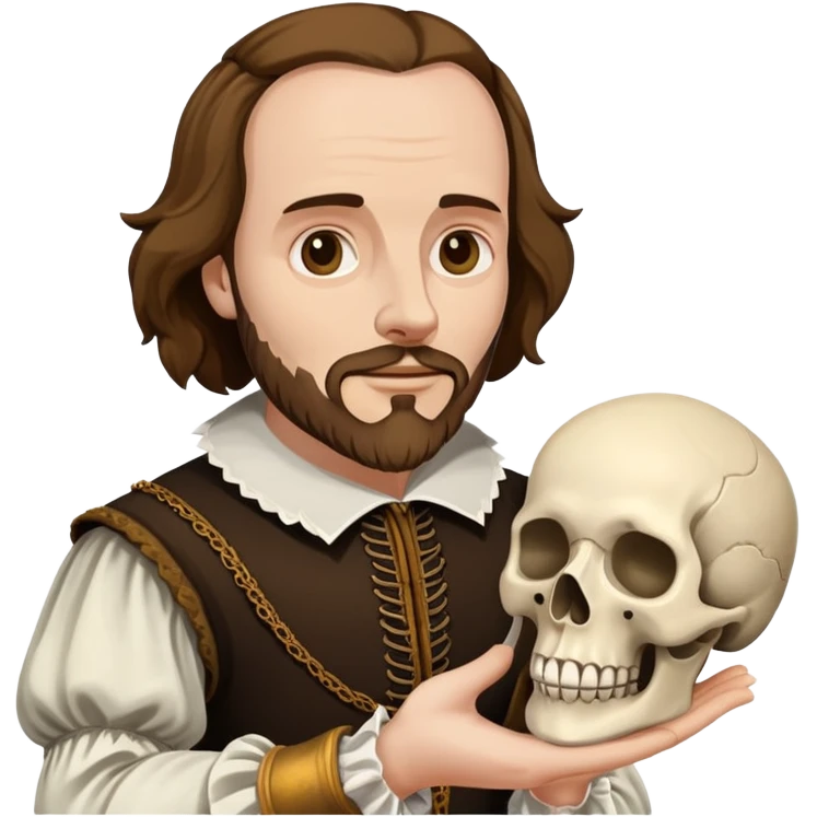 Shakespeare holding a skull referencing Hamlet emoji