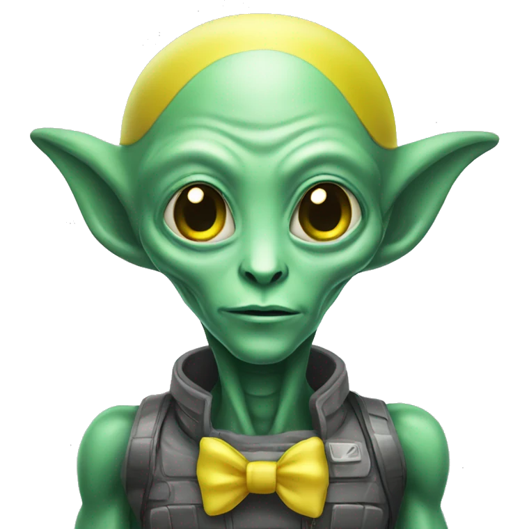 an alien with a yellow bow emoji