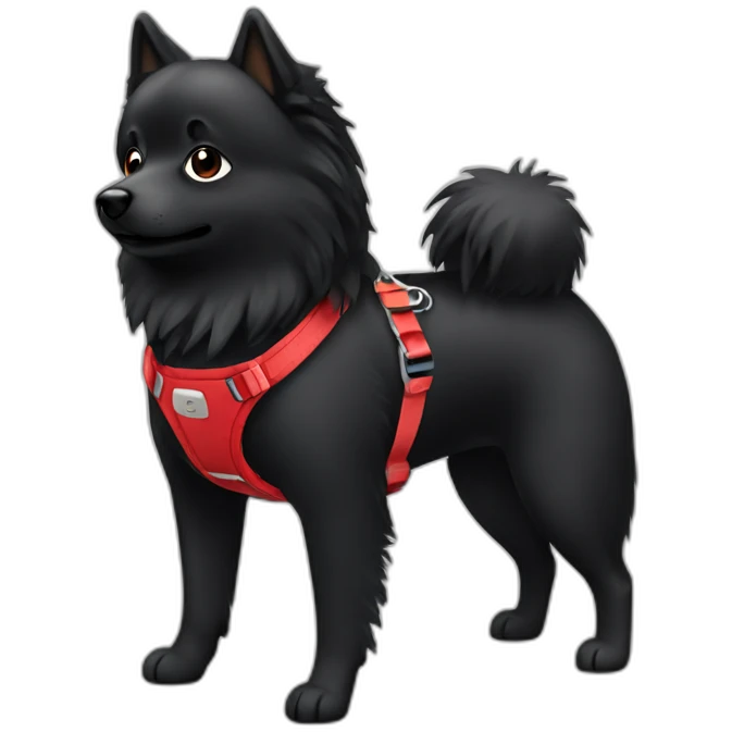 Black spitz with red harness  emoji