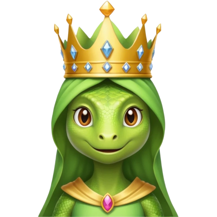 Female lizard wears crown gown emoji