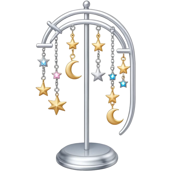 celestial-themed earring stand with stars and moons emoji
