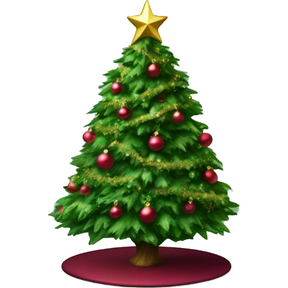 Realistic decorated green and burgundy Christmas tree emoji