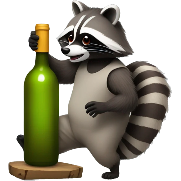 Racoon stealing a giant bottle of wine emoji