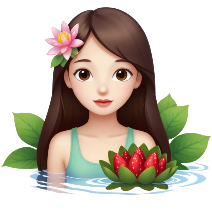 a beautiful girl mix with nenuphar and watel lili and  Strawberries  being born emoji