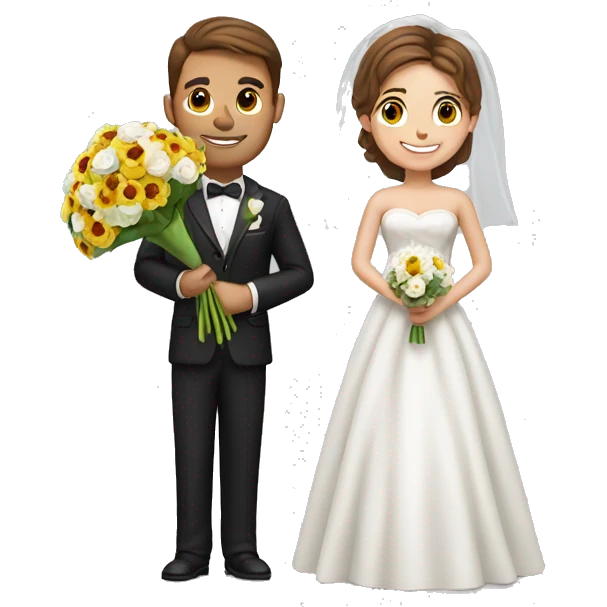 brown-haired groom with a bouquet in his hand emoji