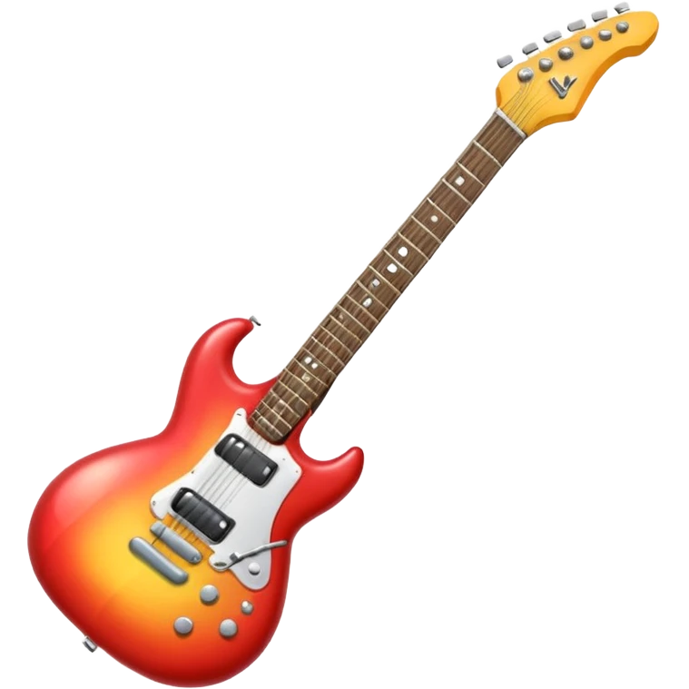 A 3D Apple-style emoji showing the word "ROCK" in bold metallic letters, with a small electric guitar leaning on the text, vibrant glowing effect, playful and energetic cartoon style, symbolizing rock music. emoji