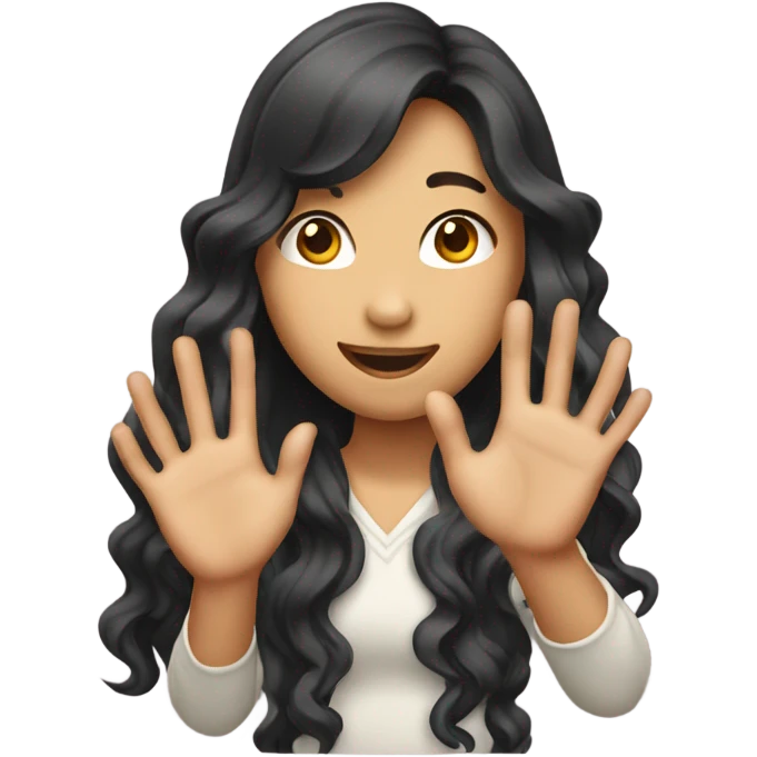asian girl with long wavy hair raising hand emoji