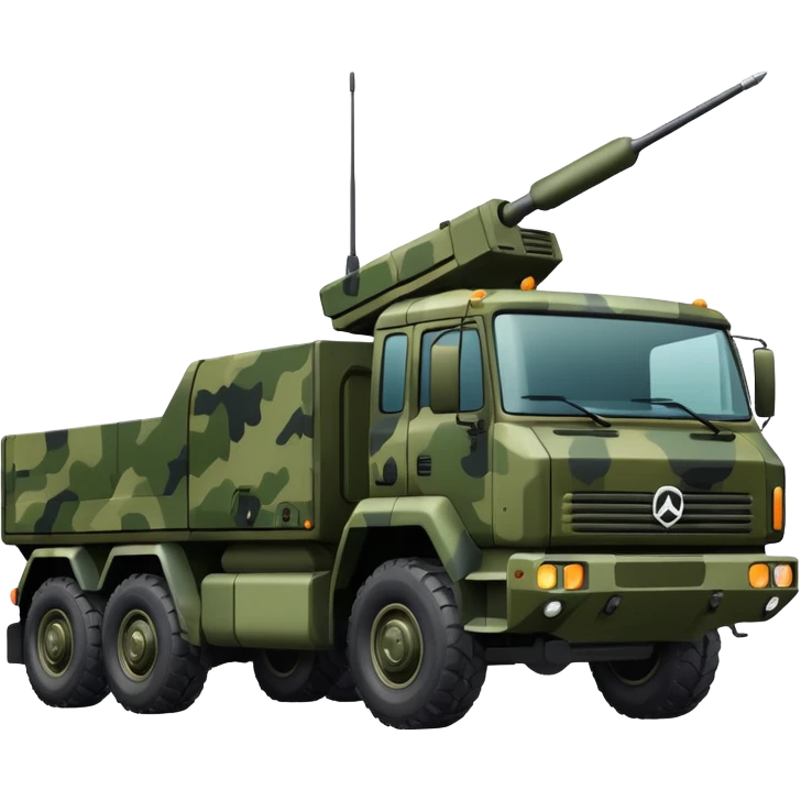 A truck in camouflage green with a realistic electronic warfare system emoji