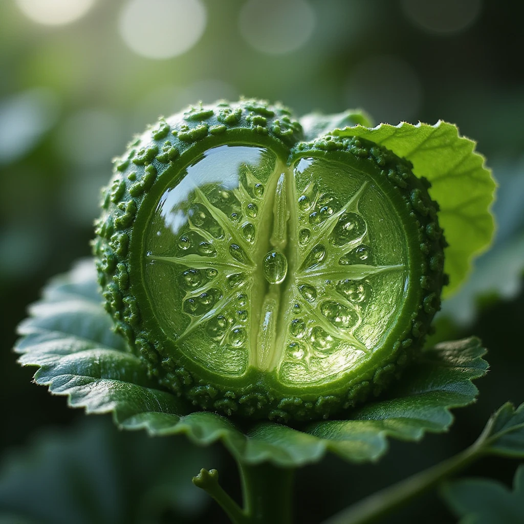 highly realistic detailed chloroplast at cellular level showing photosynthesis process inside leaf, visible thylakoids and grana, no background, transparent background emoji