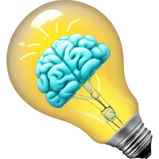 illuminated brain inside the light bulb emoji