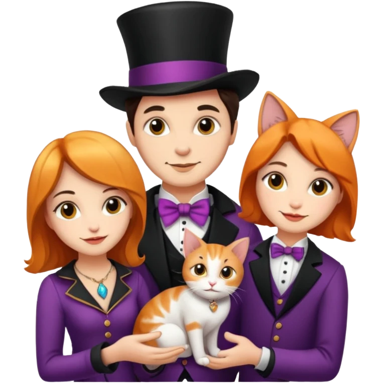 magician couple and their pet cat emoji