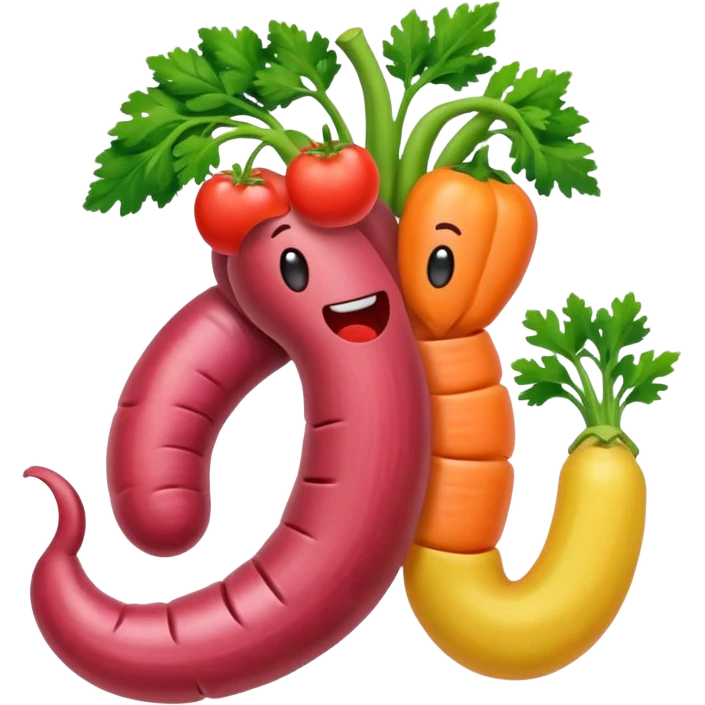 intestines filled with fruit and vegetables, emoji style emoji