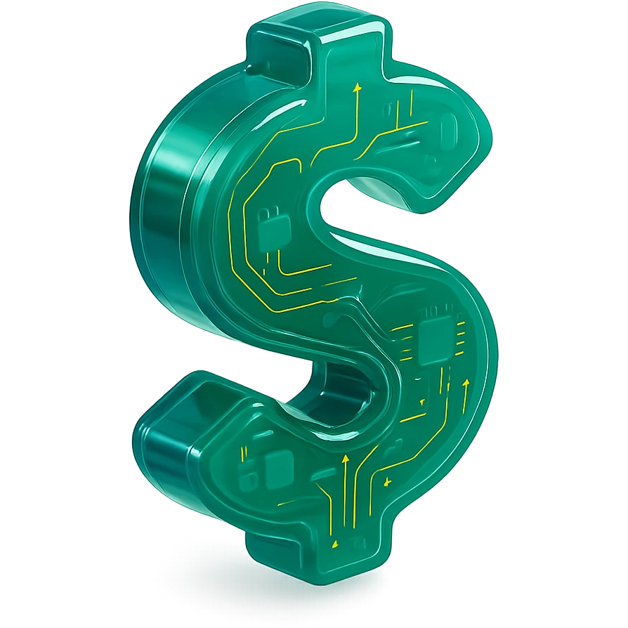 modern money icon with circuit board patterns and glossy finish, transparent background emoji