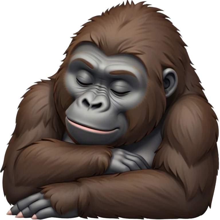 Meme-Worthy cute Sleeping Gorilla Portrait Emoji, Head resting peacefully with a contented smile, showcasing a luxuriant, thick Fur and eyes gently closed in serene slumber, Simplified yet hilariously adorable features, highly detailed, glowing with a soft, drowsy jungle light, high shine, relaxed and utterly lovable, stylized with an air of playful laziness, bright and heartwarming, soft glowing outline, capturing the essence of a sleeping gorilla that feels destined to become the next viral sensation of adorable rest! emoji