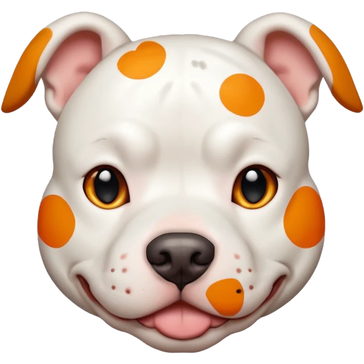 Un perro pitbull blanco con manchas naranjas emoji