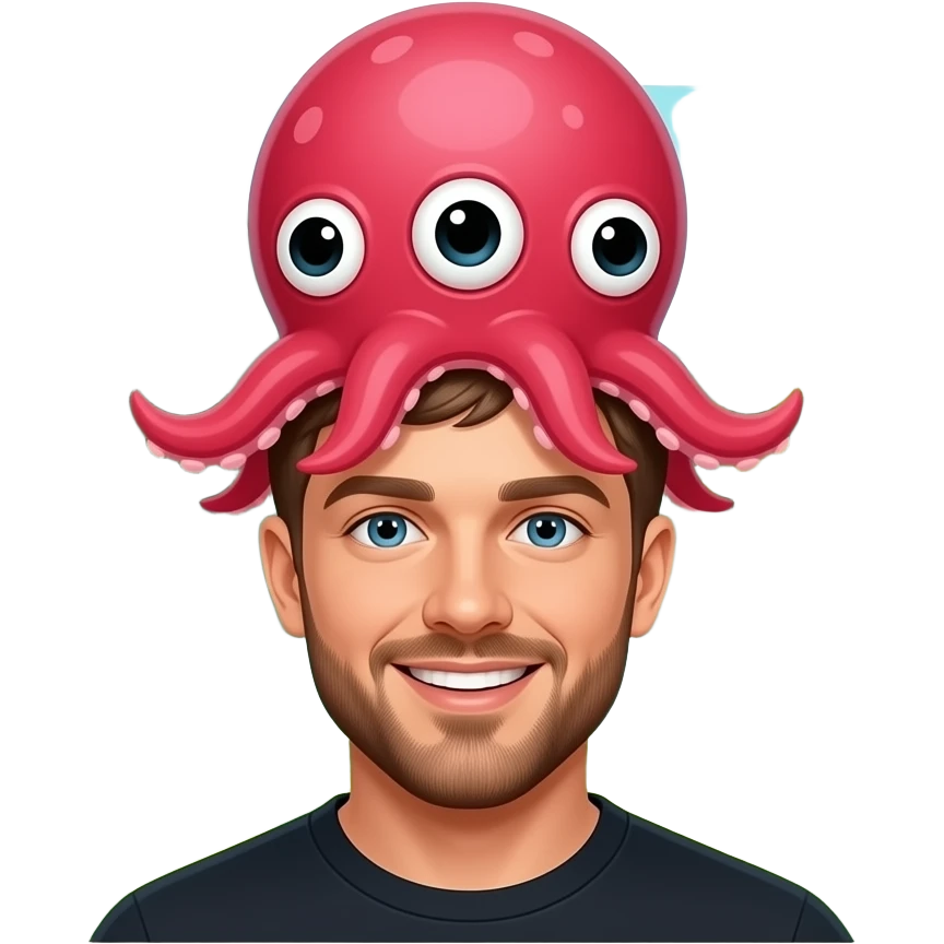 jake paul with a squid hat with three eyes in a forest saying hey guys i think i see a guy hanging there emoji