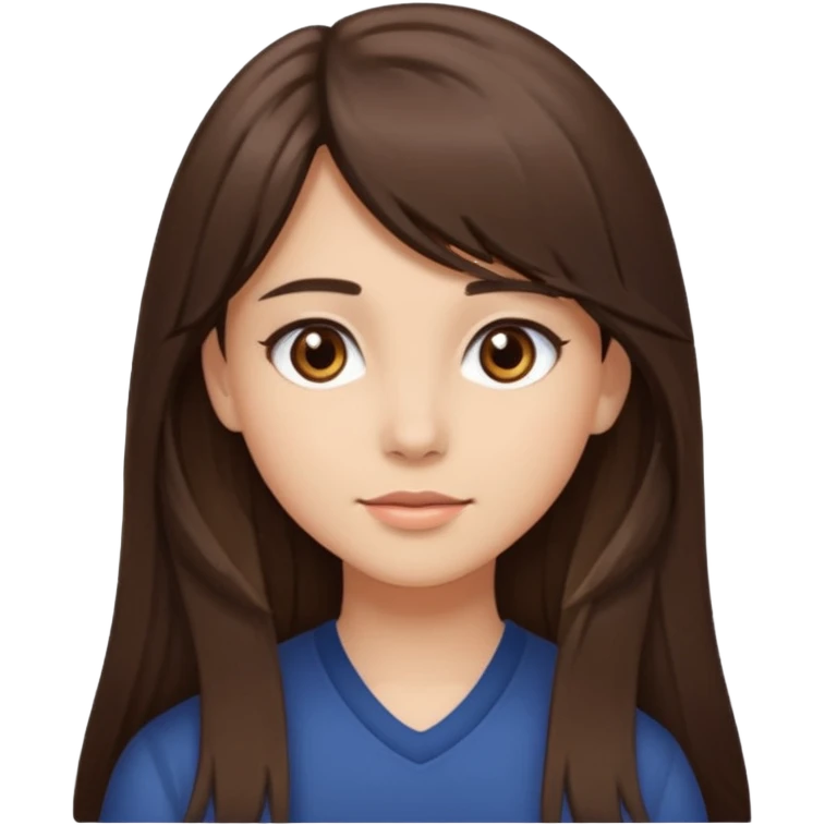 Girl with long brunette hair side bangs and neutral skin tone, brown eys  emoji