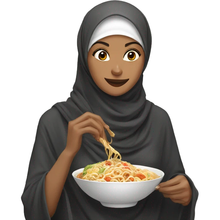 Hijabi eating ramen emoji