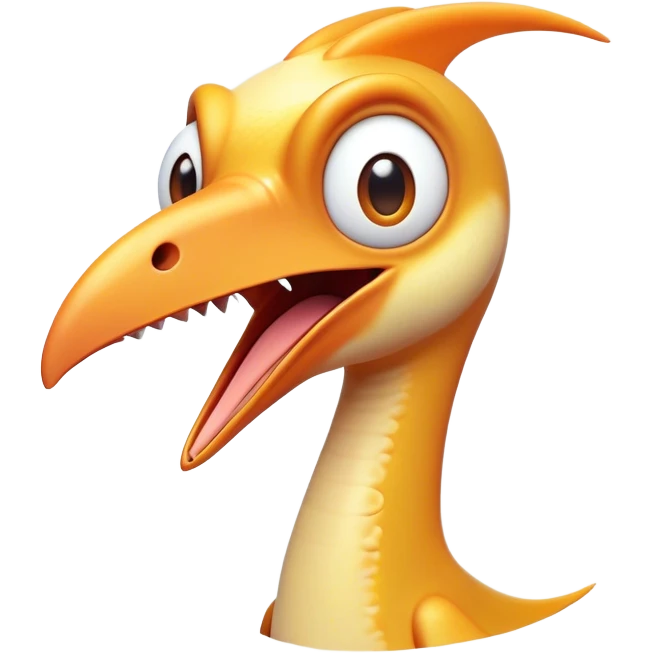 Cinematic Comical Pterodactyl Portrait Emoji, Head tilted dramatically with an exaggeratedly shocked expression, featuring a sleek, streamlined body with a quirky, animated beak and wide, comically expressive eyes full of playful disbelief, Simplified yet hilariously expressive features, highly detailed, glowing with a slightly sassy ethereal glow, high shine, dramatic yet playful, stylized with an air of cheeky prehistoric mischief, soft glowing outline, capturing the essence of a meme-worthy Pterodactyl that looks ready to side-eye its way into viral fame! emoji
