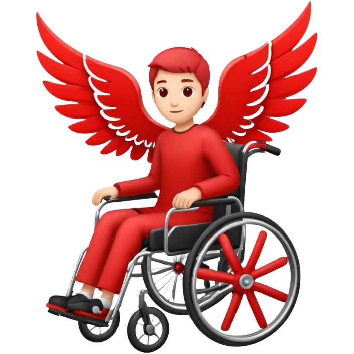 "A simple, red icon of a person in a wheelchair with stylized wings on their back, modern logo design, emoji style, white background" emoji