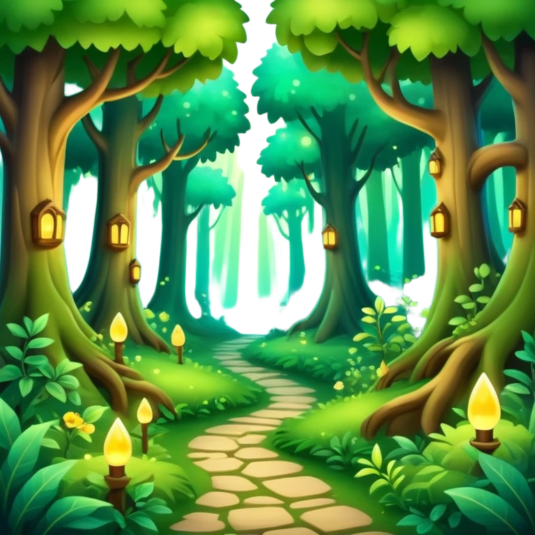 enchanted forest with lush green trees and magical glowing accents emoji