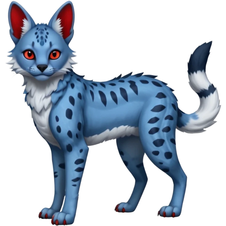 Blue serval-Trico-Nargacuga-sergal-hybrid-animal-creature with red eyes emoji