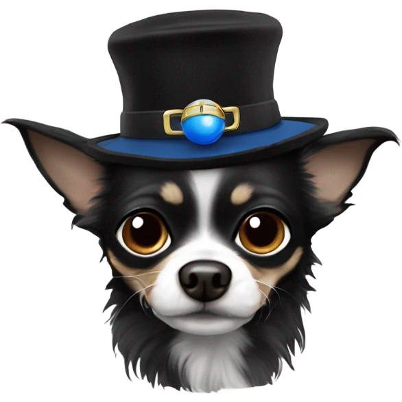 Old man blue eyes goatee beard ball cap with cute black long fur Chihuahua emoji
