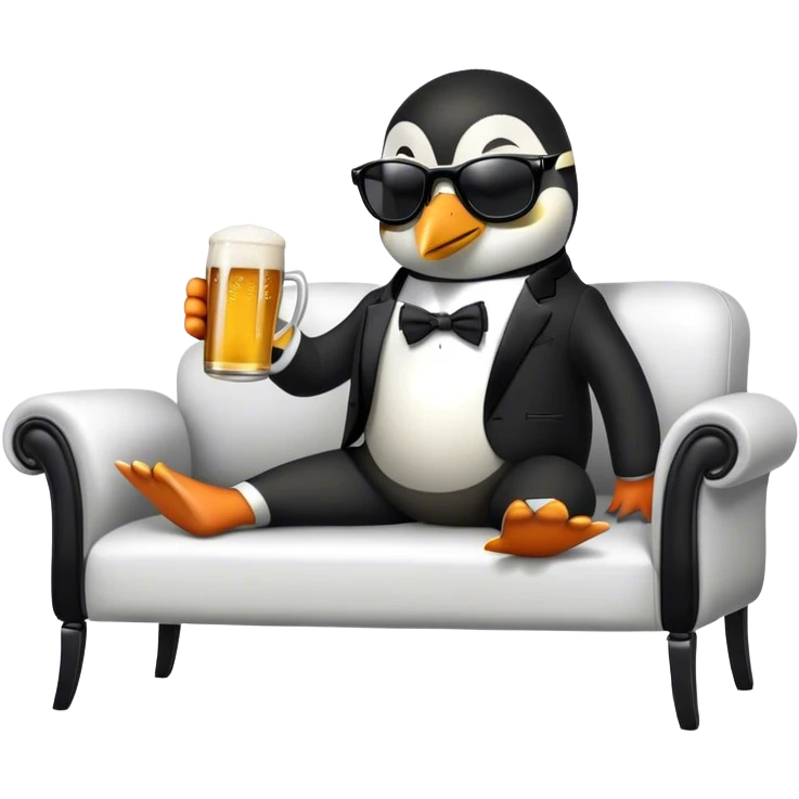 Pinguin from Madagascar in sunglasses drinking beer on a chaise longue emoji