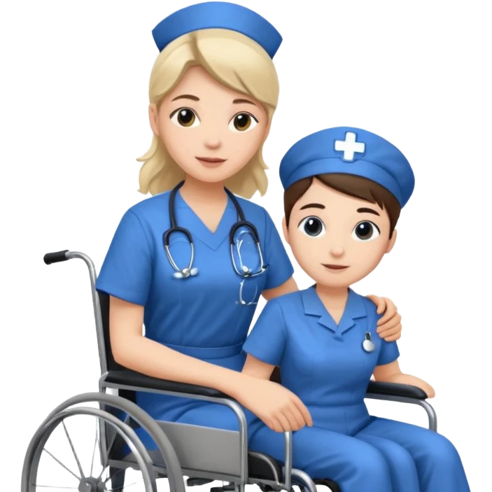 a nurse is taking care of a patient in wheelchair emoji
