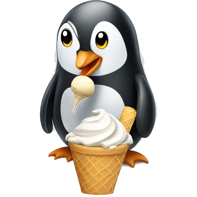 Penguin eating ice cream emoji