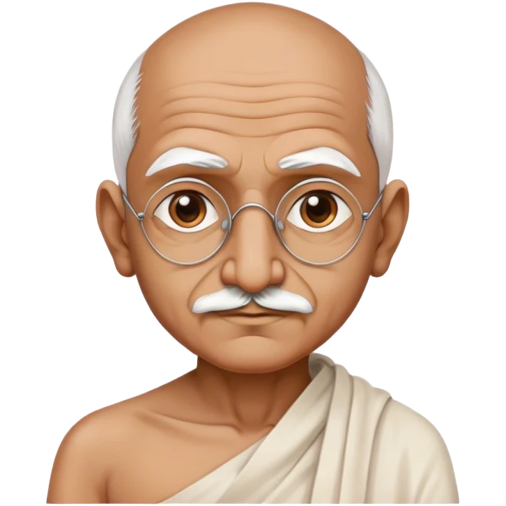 Cinematic Realistic Mahatma Gandhi Portrait Emoji, depicted as a humble, wise leader in simple attire with a serene determined expression, rendered with soft textures and warm natural lighting that captures his peaceful yet resolute spirit. emoji