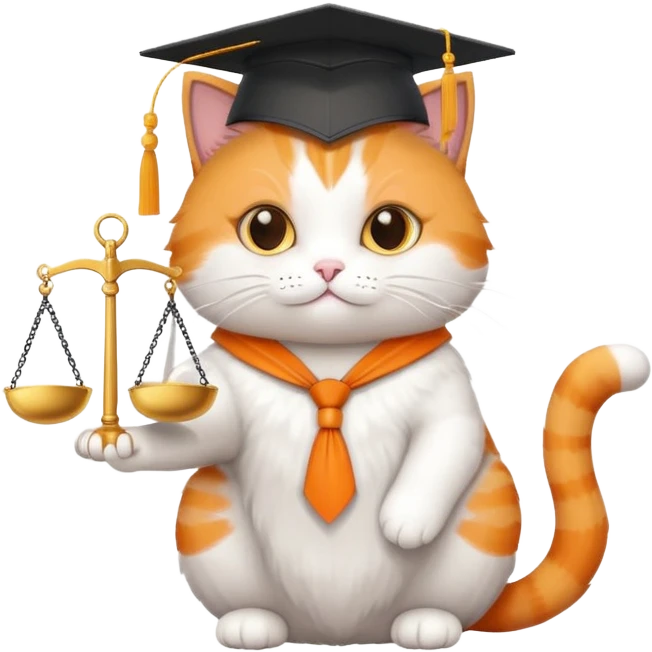 cat wearing a graduation cap, holding scales of justice emoji