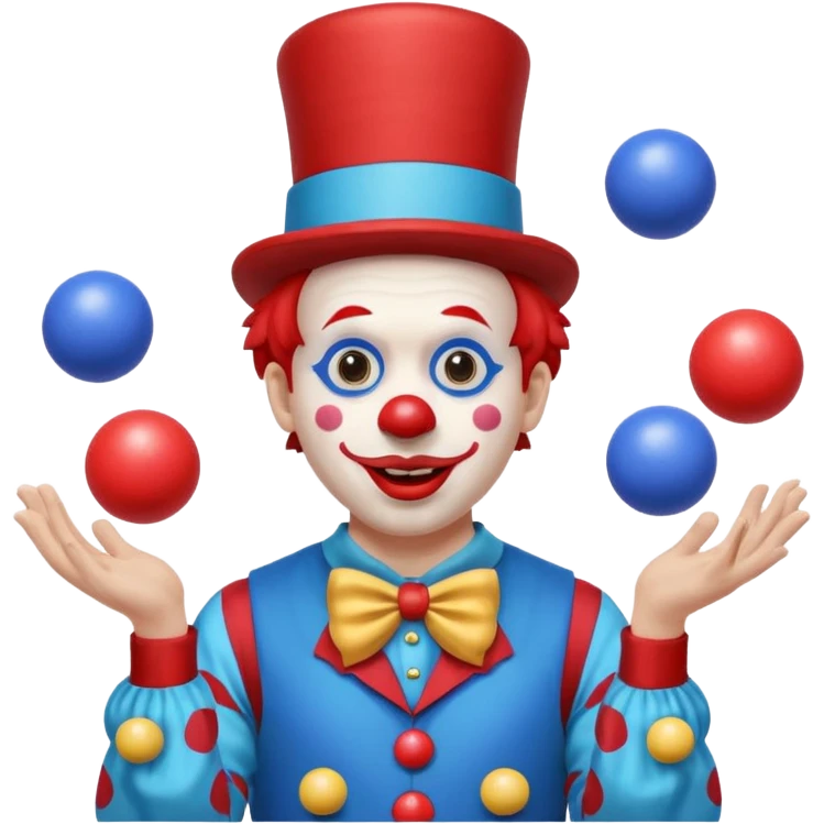 circus juggler clown juggling balls blue and white and red emoji
