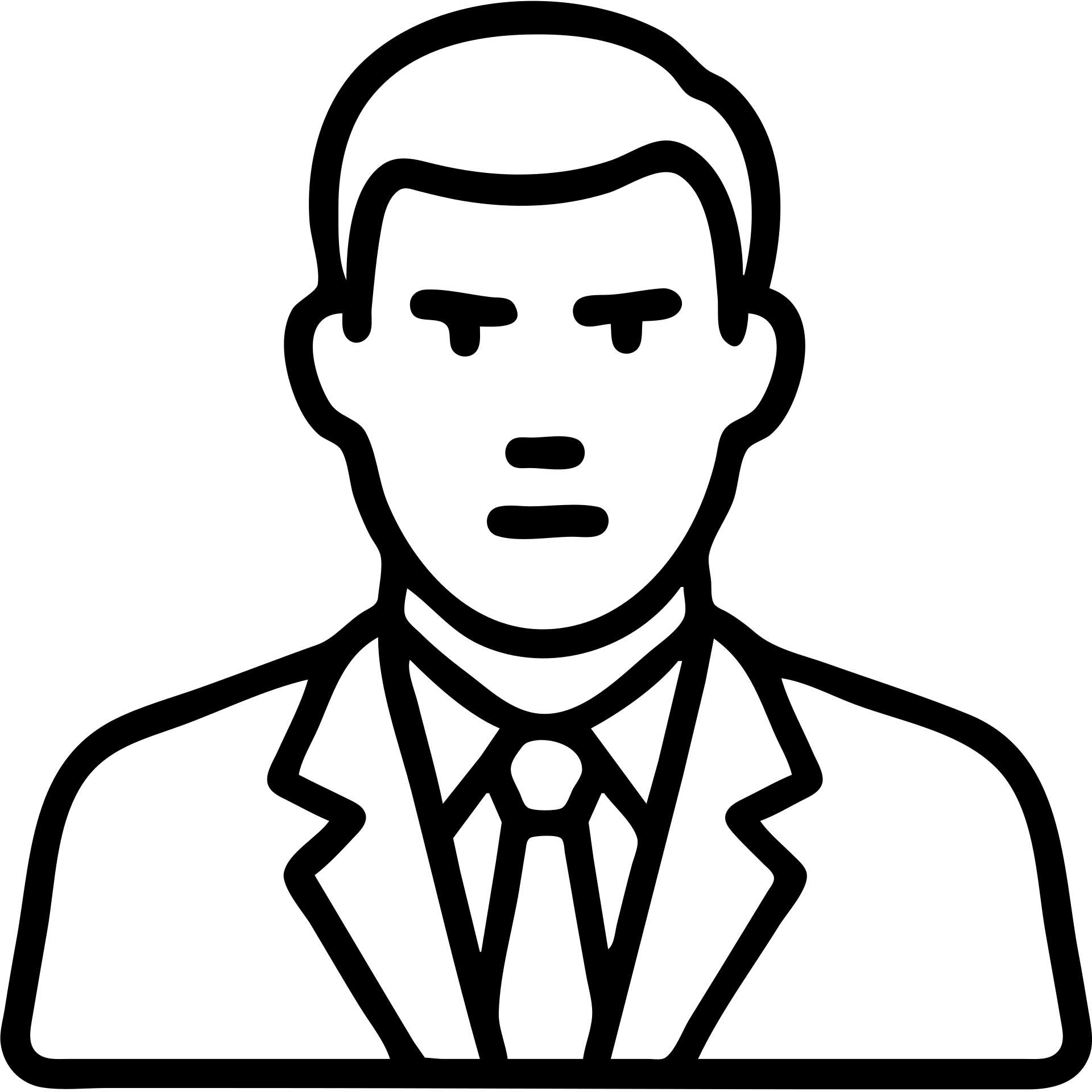 Simple outline of a man in suit with short hair, serious expression emoji