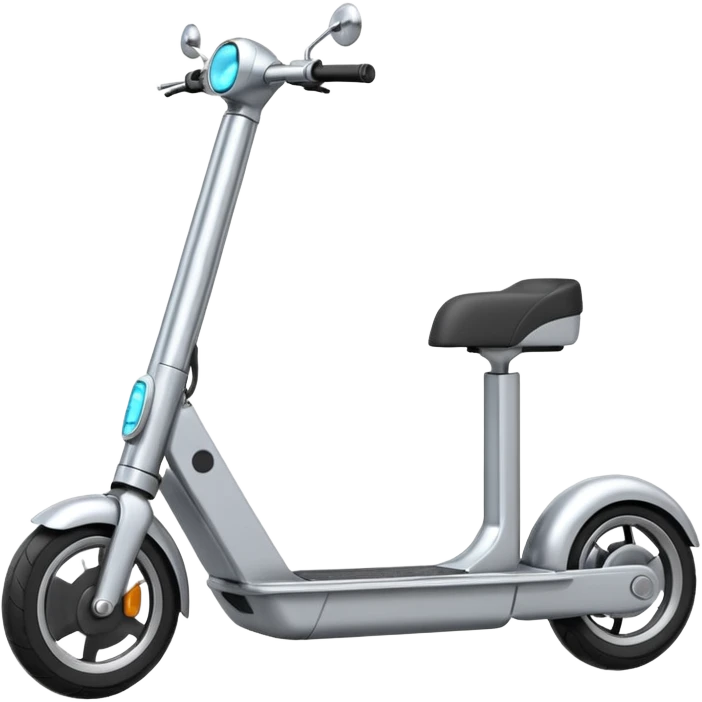 A futuristic electric scooter emoji made of silver chrome, sleek minimal frame, smooth metallic surface, subtle reflections, modern urban design, iOS emoji style, centered, clean white background emoji
