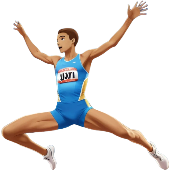 An icon showing a high jumper in mid-air, soaring over a bar in a track and field event. The background features a stadium with cheering fans, bright lights, and a clear blue sky. The athlete’s form captures the grace and power of the jump. Transparent background highlights the dynamic moment emoji