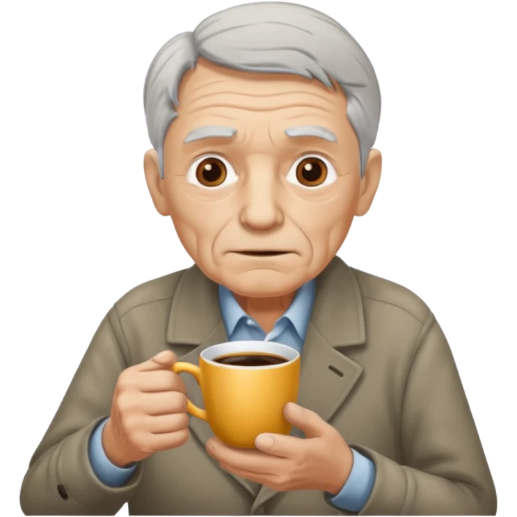 Blind grandpa having a cup of coffee and waiting for his daughter ￼ emoji