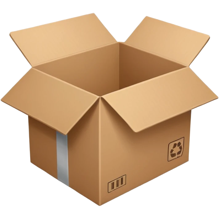 Minimal line-art icon of a shipping box, simple modern style, clean outlines, slightly 3D, no background, transparent, represents “reselling / e-commerce / flipping items” emoji