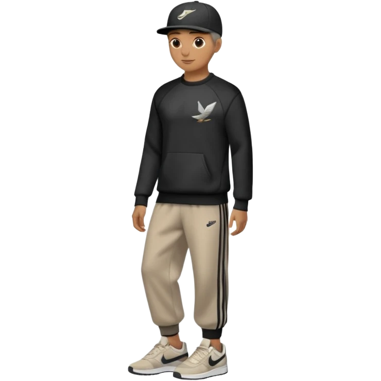 Crea Un Emoji Con Cuerpo Completo Que Sea Hombre Con Corte Alucin Y Una Gorra De Nike, Unos Zapatos Campus Adidas, Suéter Negro De LA,  Un Pantalón Con Palomas Estilo Bellaco O Ancho emoji
