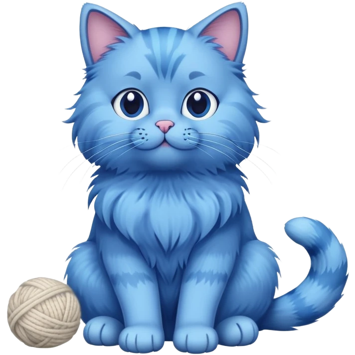 blue cat full body sitting with a wool ball emoji