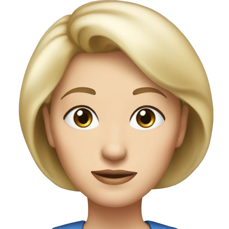 widow with blonde, longer than shoulder length hair with wispy bangs all across forehead and sides swept back from face, blue eyes,  60 years old, 180 pounds emoji