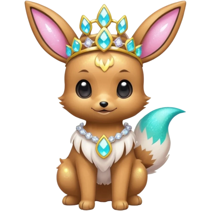 Kawaii Shiny Glowing Neon Glittery Sparkly Bling-bling Glittery Eevee, wearing accessories, wearing apparels, wearing a tiara, Full Body emoji
