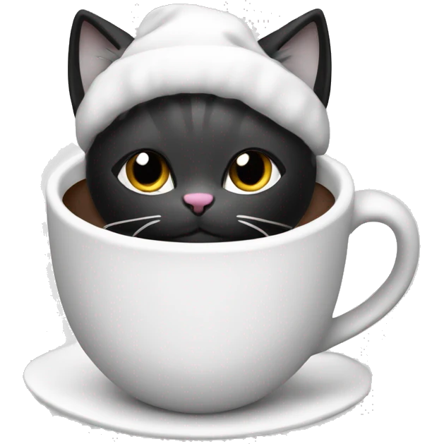 Christmas cat black and White with hot chocolate  emoji