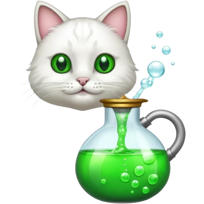 Sleek cat wearing a white coat, paw on a bubbling flask. emoji
