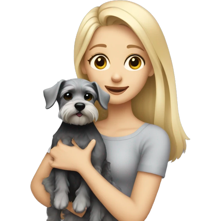 Blonde girl holding a baby schnauzer  emoji