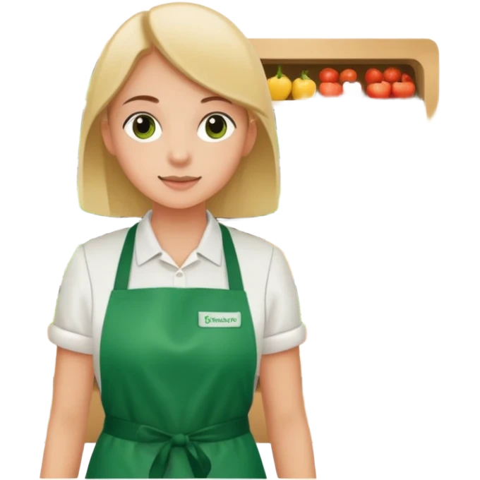 Eine Person die an der Supermarktkasse steht. Die Kasse ist gekennzeichnet als "Plauderkasse" und im grünen Design. emoji