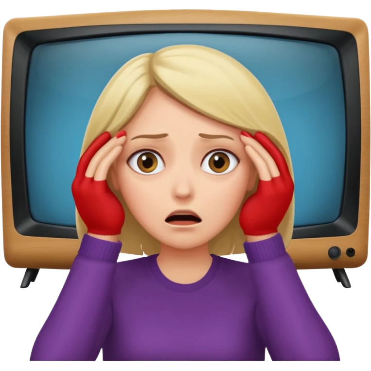 Scared woman peeking hands covering eyes peeking at tv emoji