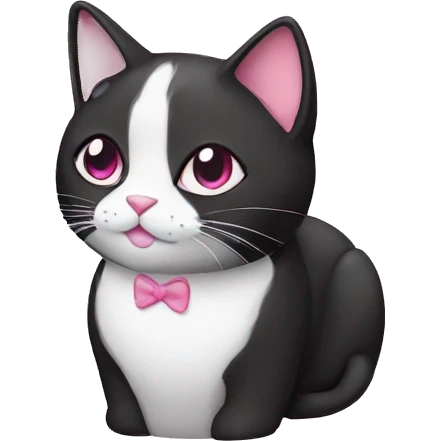 Tuxedo cat with pink emoji
